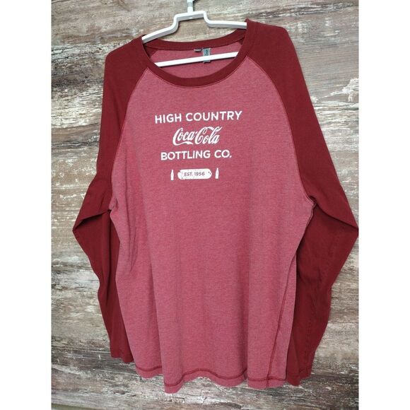 Coca Cola Shirt Adult XL Long Sleeve Crew Neck Retro Henley Logo Red Distressed - Picture 1 of 7